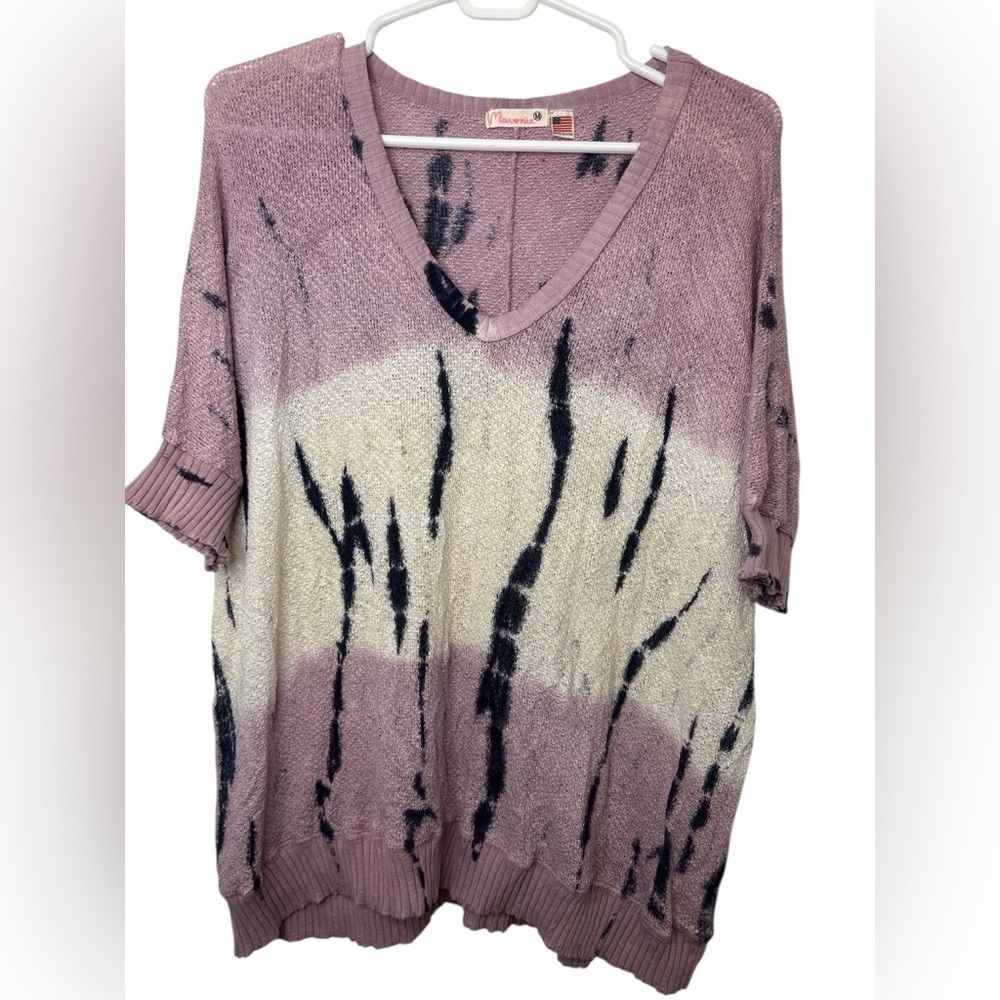 Maronie Pink and Cream Tie Dye V-Neck Sweater